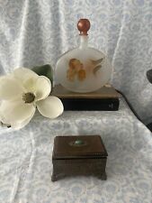 Vintage Glass Murano Hand Painted Frosted Flask W/ Decorative Glass Top W/ Seal picture