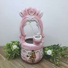 Vintage Ceramic Wishing Well Pink Gold Floral 6