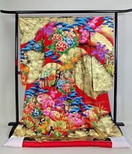 Japanese kimono, UCHIKAKE, Wedding Robe,Coach, Mountain view,Red/GLD,L6'...3896 picture