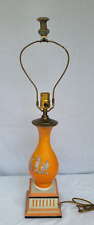 Vintage Glass Wood Greek Painting Table Lamp Light Orange Mid Century Modern MCM picture