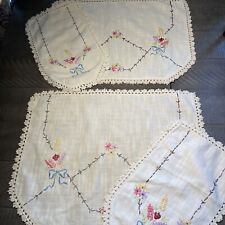 Vintage Hand Embroidered Placement & Napkins.  Set Of 2 picture