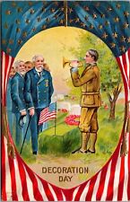 Veterans Observe Decoration Day, Bugle, Grave Embossed Vintage Postcard T66 picture