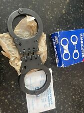 VINTAGE HIATTS  STEEL HINGED LAW ENFORCEMENT HAND CUFFS (W/KEY) Made in ENGLAND picture