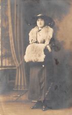  Gail~Your Old Friend~Not Good Picture~Merry Widow Hat~Fur Muff/Shawl 1911 RPPC picture