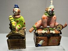 2 Adorable Vintage Clown /Jester Jewelry Boxes Set Trinket Box picture