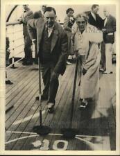 1937 Press Photo Virginia Jenckes and Jed Johnson Playing Shuffleboard picture