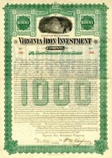 Virginia Iron Investment Co. - $1,000 Bond - Mining Bonds picture