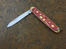 Vintage Chinese Olympics Pocket Knife - Red Enamel, Gold Sports Emboss ȵ picture