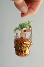 Antique Mercury Glass Christmas Ornament - Flower Basket w/Feathers picture