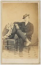 Casual Handsome Man Hat Smoking Cigar New York 1860s CDV Carte de Visite X714 picture