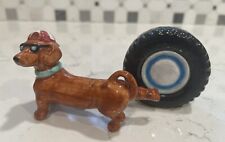 Salt and Pepper Shakers Dachshund Dog Lifting Leg on Tire NIB picture