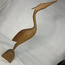 Vintage Hand Carved Wooden Bird Crane Stork Heron Folk Art MCM One Piece 13.5” picture