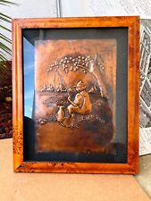 Vintage Framed 1953 Copper Repousse Art Boy Fishing with Dog 16