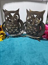 Pair Of Vintage Brushed Brass Colored Owl Candle Holders / Tealight, Votive picture