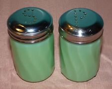 Vintage Jade Green Jadeite Glass Swirl Salt & Pepper Shakers S&P picture