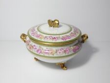 ANTIQUE GDA FRANCE CH FIELD LIMOGES SUGAR BOWL /W LID FOOTED HANDLED PINK ROSES picture