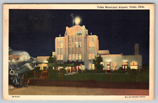 c1940s Tulsa Municipal Airport Oklahoma Airplane Linen Vintage Postcard picture
