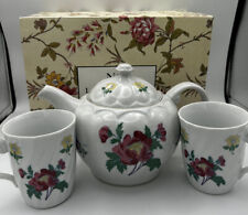 Vtg Laura Ashley PARFUMS 4 Cup FLORAL Teapot With 2 MUGS Promotional Item picture