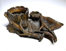Antique Heavy Cast Metal Inkwell Desk Stand Antlers And Tree Stumps Lodge Decor picture