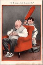 1910s Artist FRED SPURGIN Postcard - Boy About to Hit Grandpa with a Cricket Bat picture