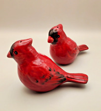 Hand Painted Glazed Red Ceramic Cardinal Salt & Pepper Shakers picture