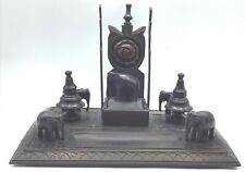 1800's Ebony Pen Watch holder & Inkwell set hand carved Ango-Indian Elephants picture