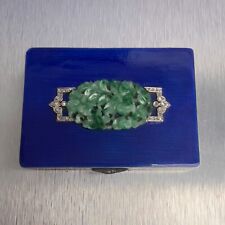 Antique Art Deco 14k / Platinum Jade Blue Enamel Diamond Jade Makeup Compact Box picture