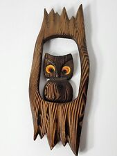 Vintage Wooden Folk Art with Owl Burnt wood effect picture