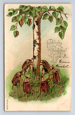 German Anthropomorphic June Bug Beetles Dance Around Birch Tree MSB Postcard picture