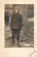 RPPC Young Boy Poses By Tree Knit Hat Winter Fashion Knickers Postcard AZO picture