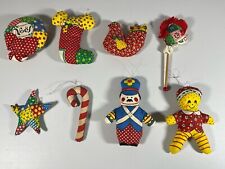 Vintage Fabric Plush + Wooden + Rae Dunn Christmas Ornaments (8 Handmade) Lot 15 picture