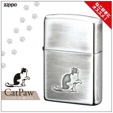 Zippo Oil Lighter Cat Paw Footprints Silver Brass Etching Regular Case Japan picture