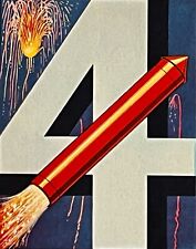 1927  JULY 4 GIANT ROCKETS EXPLODING IN AIR STUNNING GRAPHIC BLOTTER picture