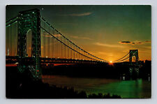 George Washington Bridge At Sunset New York City NY Unposted Postcard Hudson picture