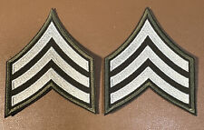 Pair US Army Military Sergeant Rank Chevron Insignia  Patch-3 Gold Stripes Green picture
