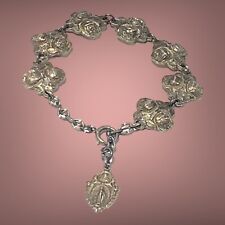 Antique Religious Christianity HMH STERLING Silver Double Roses 6.5-7.5”BRACELET picture