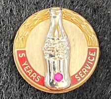 Coca-Cola Service Pin - 5 Year Gold, silver bottle, w/red inlay and 1 Ruby. picture