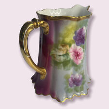 RARE STUNNING ANTIQUE LIMOGES CORONET PITCHER, JUG, HAND PAINTED ROSES 1900s picture