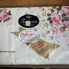 Vintage Fieldcrest Pink Full Floral Flat Sheet Nip picture