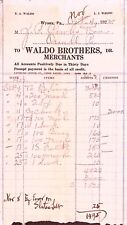 Waldo Brothers Dr Merchants Billhead Receipt 1922 Wysox PA picture