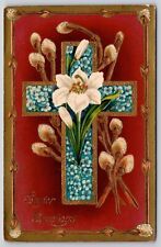 Easter Greetings Cross Antique Embellished Postcard PM Allentown PA Cancel WOB picture