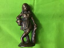 Vintage Solid Brass Lady Girl Statue Figurine Holding Flower Basket 4 1/2” picture