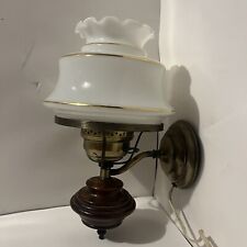 Vintage Electric Wooden Colonial Wall Sconce Milk Glass Lamp MCM French Decor picture