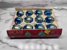 Lot of 12 Blue GOLD VTG COBY Mercury Glass Christmas Ornaments, Original Box picture