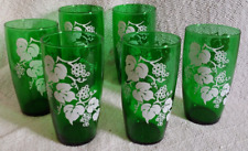 VTG Anchor Hocking Green Glasses White Grapes Grapevines Tumblers 12 oz Set of 6 picture