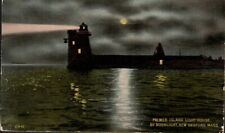 Postcard, Palmer Island Lighthouse by Moonlight, New Bedford, Mass, night view picture