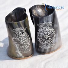 Weekend Sale Viking Handmade GOT Ale Mead Drinking Horn Mug Set of 2 Pcs picture