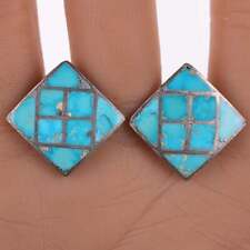 Vintage Zuni Sterling Turquoise channel inlay cufflinks picture