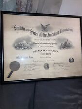 RARE Antique Sons of the American Revolution Framed 1921 Pennsylvania Society picture