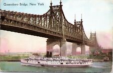 C.1910s New York City NY Queensboro Bridge W Steam Ship Passing UNP Postcard 556 picture